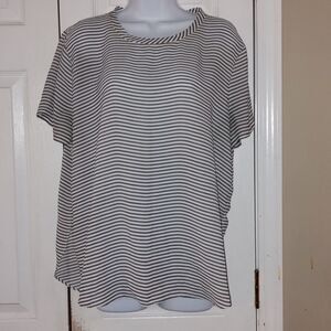 Loft Outlet sheer white black striped blouse Sz XL